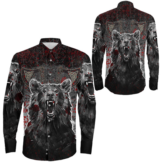 Viking Berserker Bear Blood Long Sleeve Button Shirt