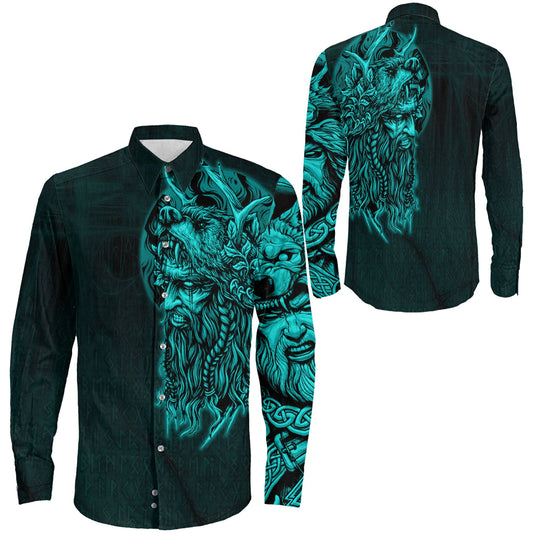 Odin Circle Turquoise Long Sleeve Button Shirt