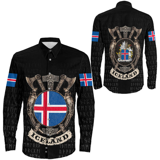 VikingStyle Clothing -Viking Iceland Shield Long Sleeve Button Shirt A31