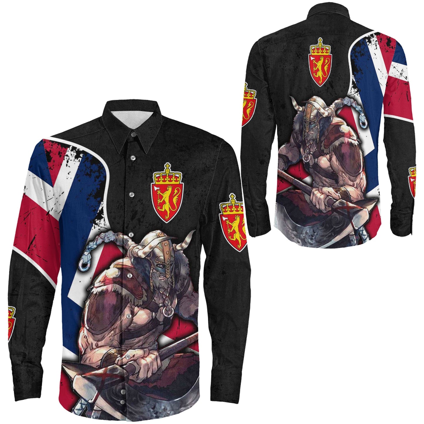 VikingStyle Clothing -Norway Warriors Brush Style Long Sleeve Button Shirt