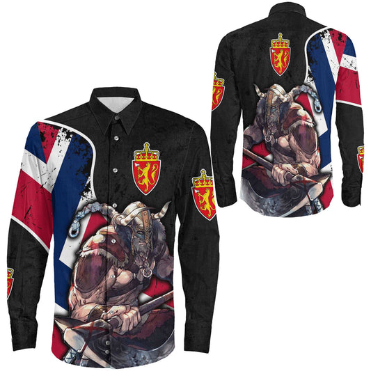 VikingStyle Clothing -Norway Warriors Brush Style Long Sleeve Button Shirt