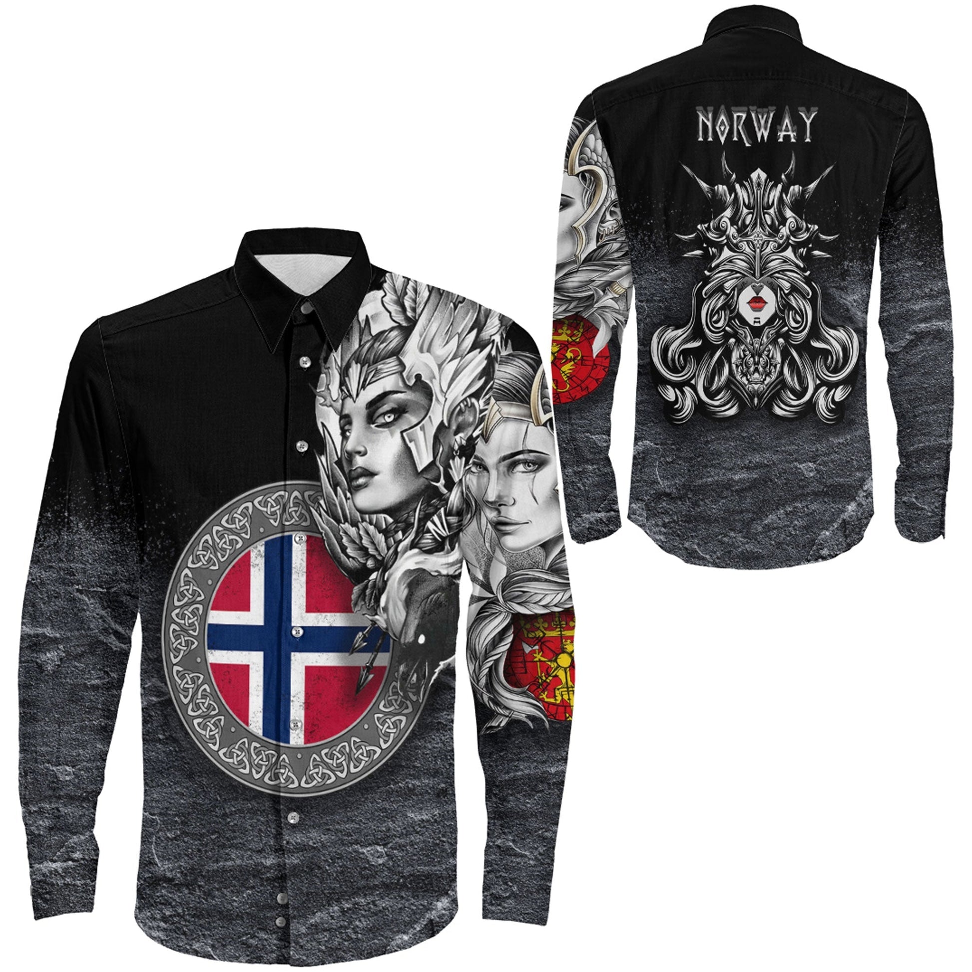 Norway Valkyries Viking Country Long Sleeve Button Shirt