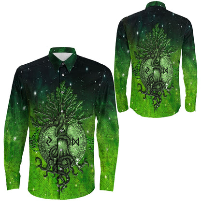 Yggdrasil Viking Green Long Sleeve Button Shirt A31