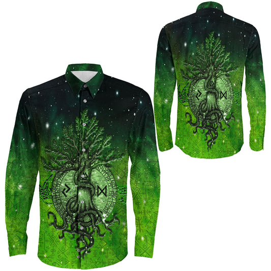 Yggdrasil Viking Green Long Sleeve Button Shirt A31