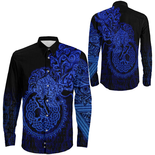 Sleipnir Blue Viking Long Sleeve Button Shirt