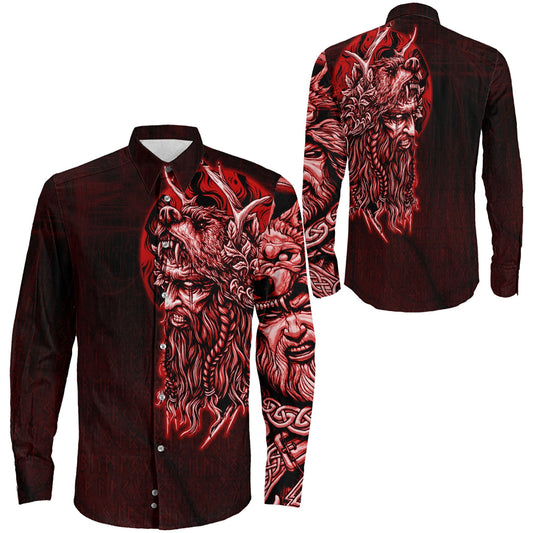 Odin Circle Red Long Sleeve Button Shirt