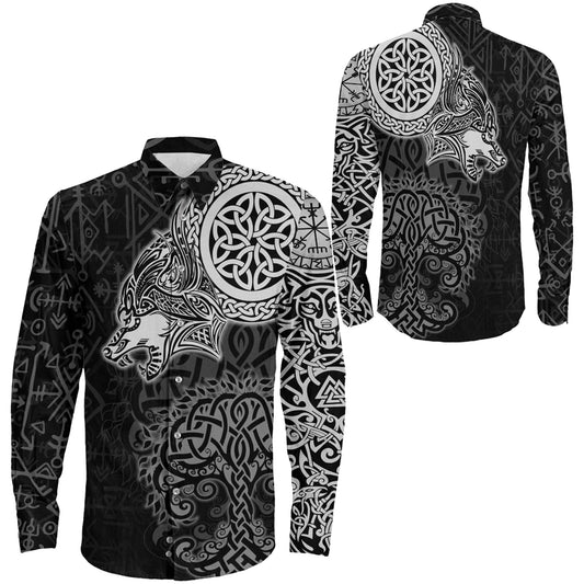 VikingStyle Clothing -Viking Wolf Long Sleeve Button Shirt