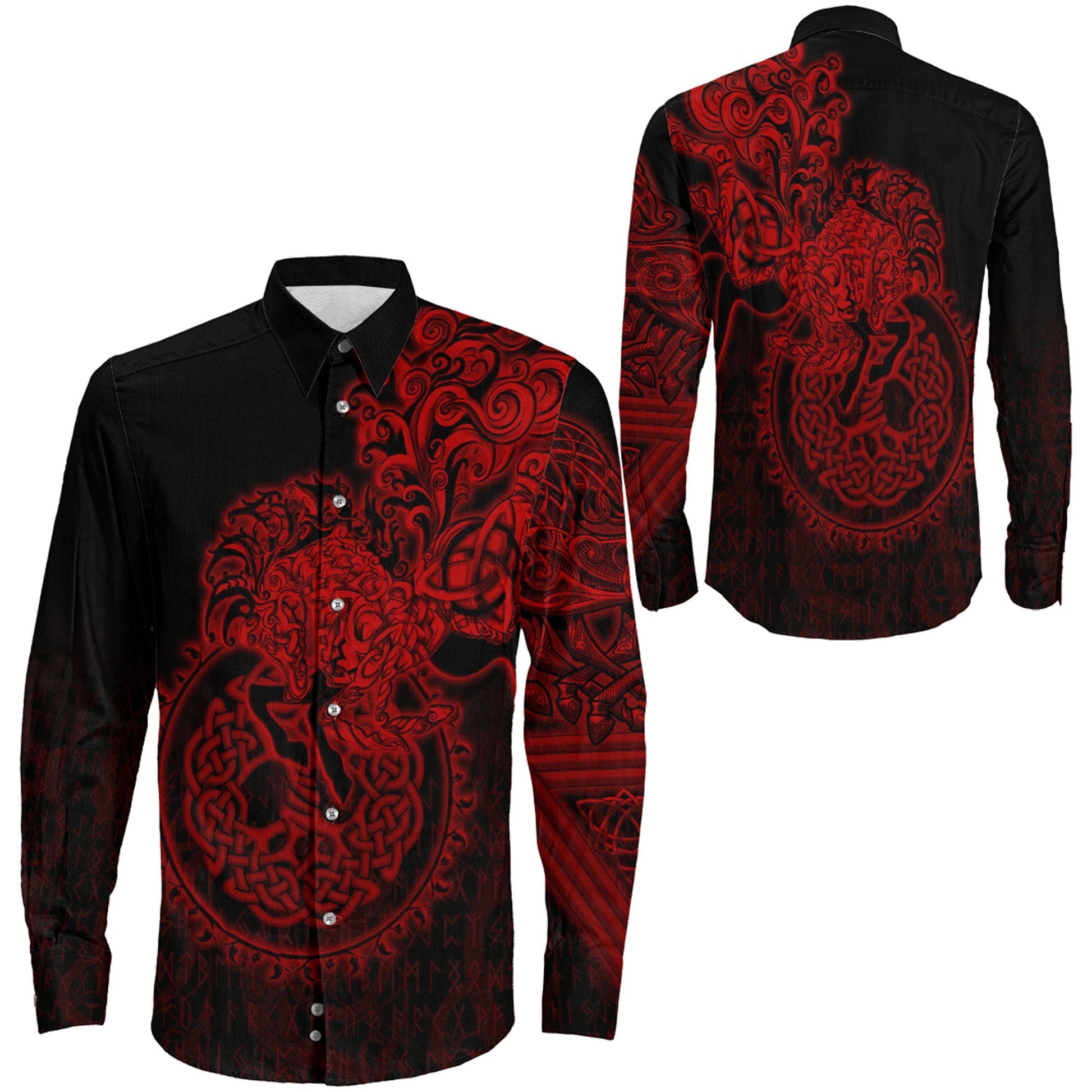 Sleipnir Red Viking Long Sleeve Button Shirt