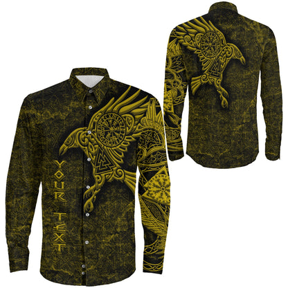 Raven Vegvisir Gold Custum Viking Long Sleeve Button Shirt