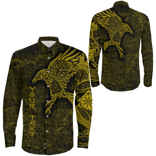 Raven Vegvisir Gold Custum Viking Long Sleeve Button Shirt