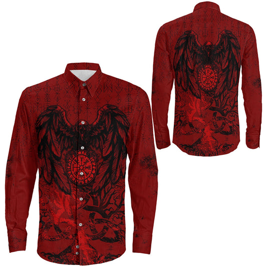 Raven Cletic Tree Red Long Sleeve Button Shirt