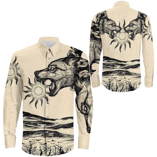 Viking Wolf Skoll Vintage Style Long Sleeve Button Shirt