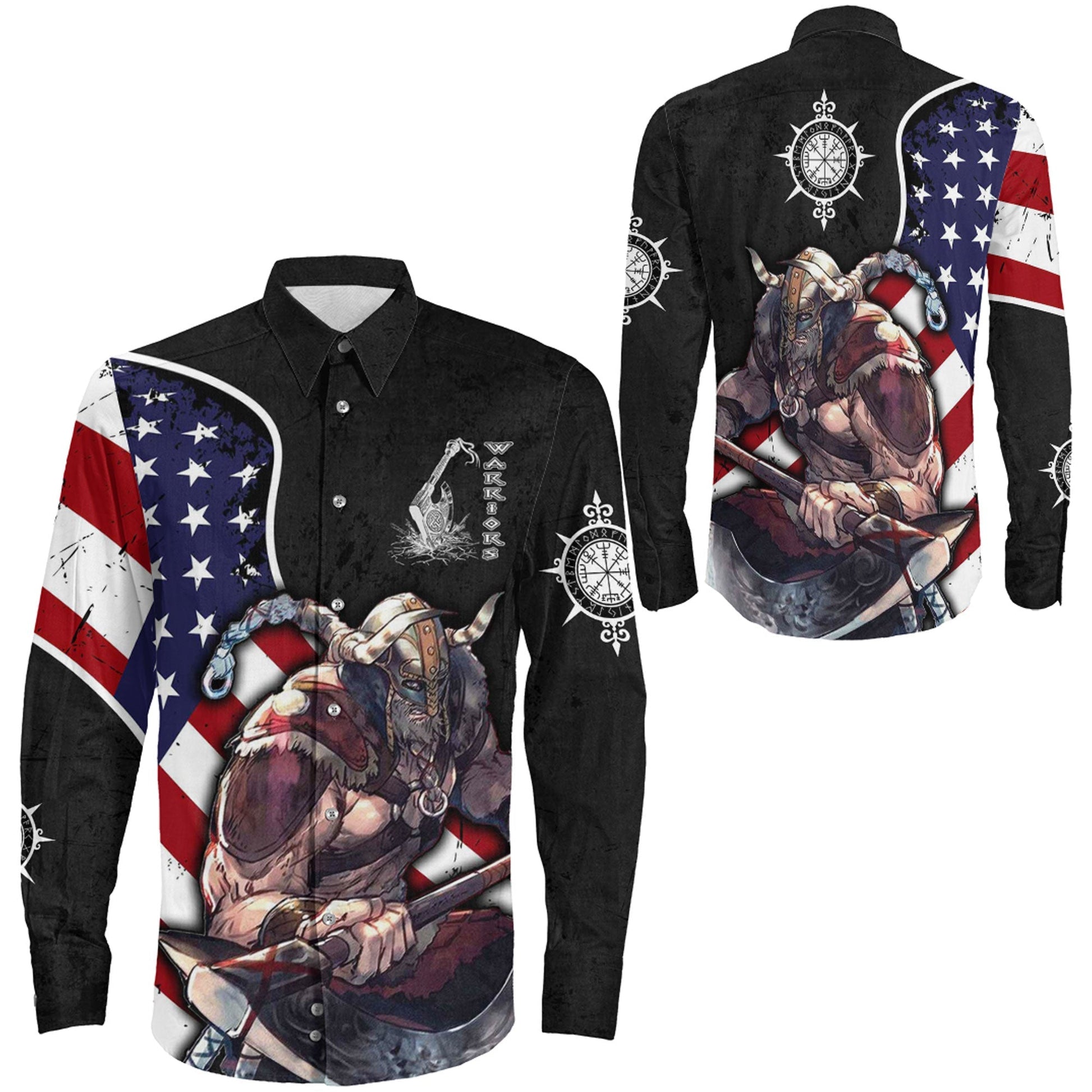 United States Warriors Brush Style Long Sleeve Button Shirt