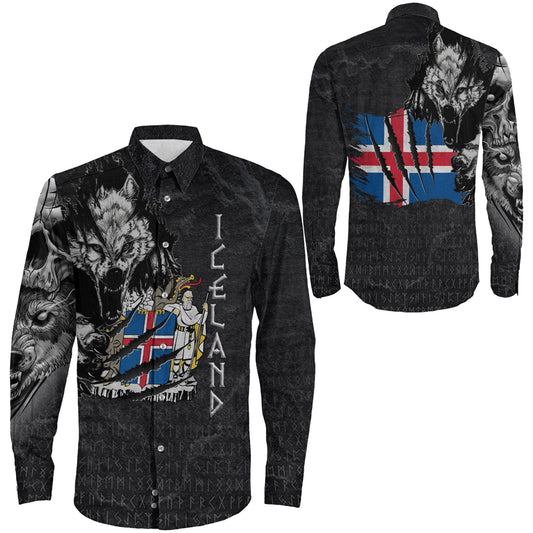 Iceland Wolf Viking Long Sleeve Button Shirt