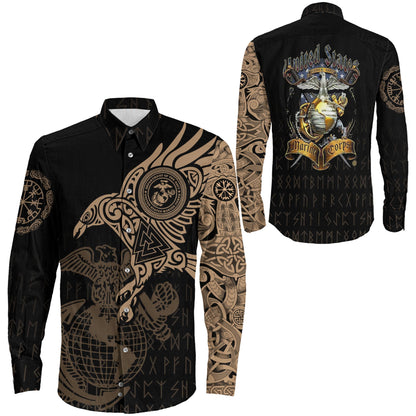 Long Sleeve Button Shirt - The Raven Of Odin Tattoo Army Version 