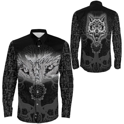 Tree And Wolf viking Long Sleeve Button Shirt
