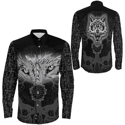 Tree And Wolf viking Long Sleeve Button Shirt