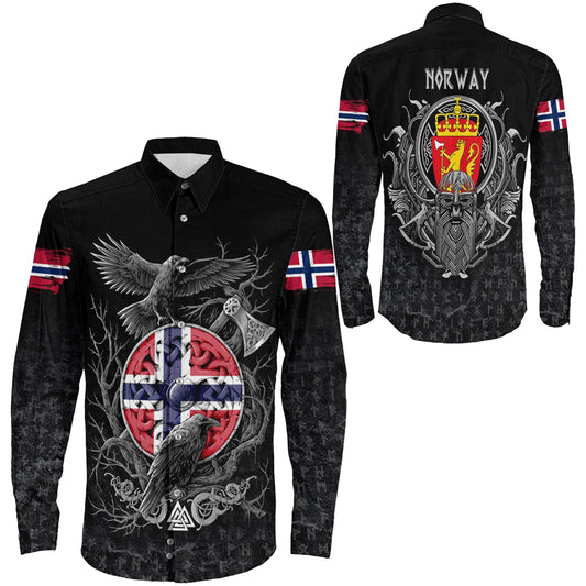 Norway Raven Odin Viking Country Long Sleeve Button Shirt