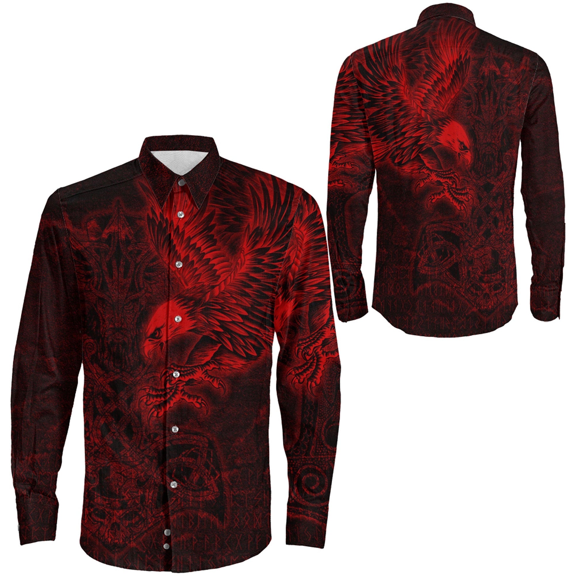 Raven Mjolnir Red Long Sleeve Button Shirt