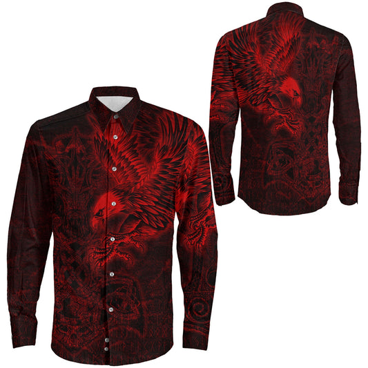Raven Mjolnir Red Long Sleeve Button Shirt