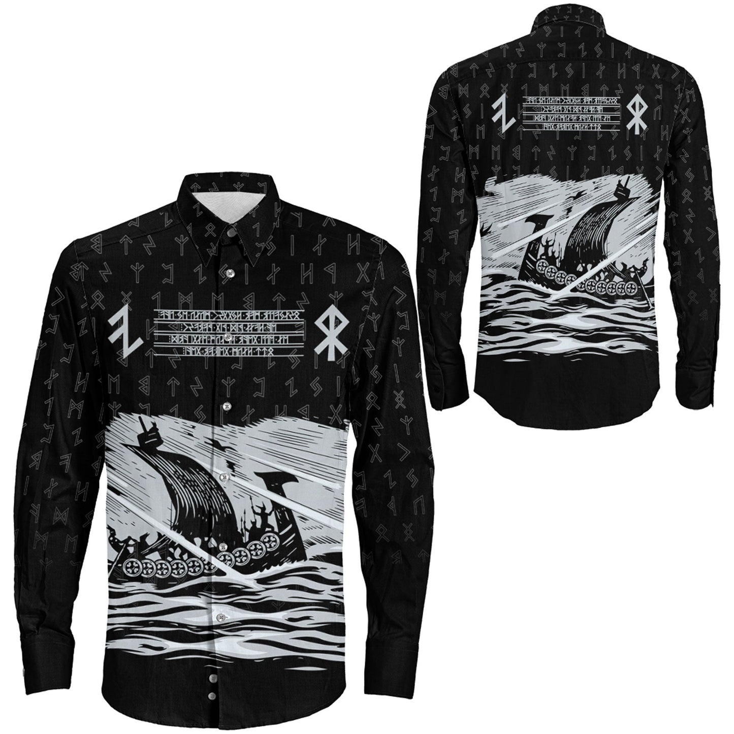 VikingStyle Clothing -Viking Drakkar Vintage Long Sleeve Button Shirt