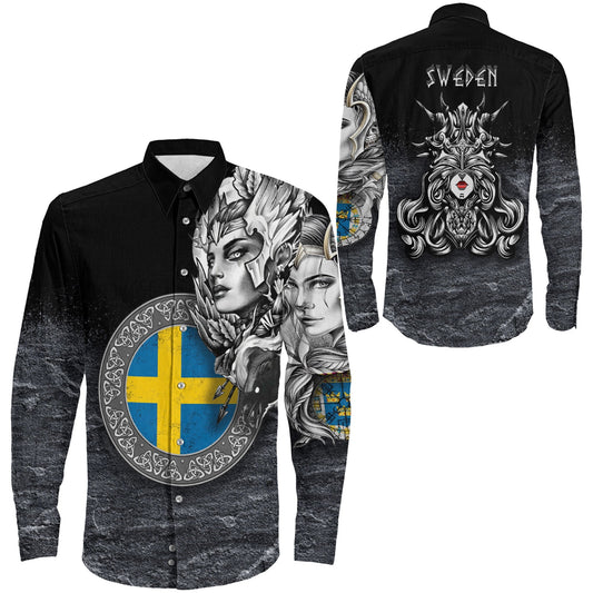Sweden Valkyries Viking Country Long Sleeve Button Shirt