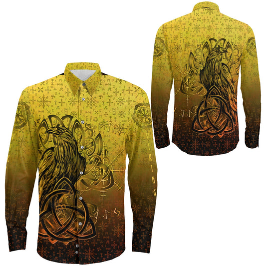 Raven Horn of Odin Gold Long Sleeve Button Shirt
