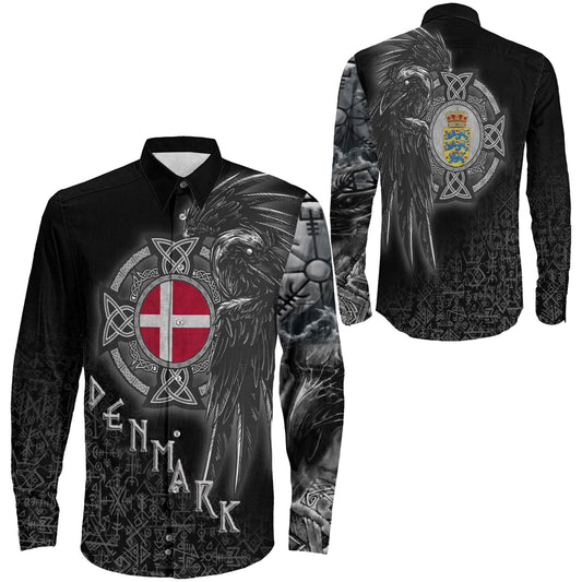 Denmark Raven Viking Long Sleeve Button Shirt
