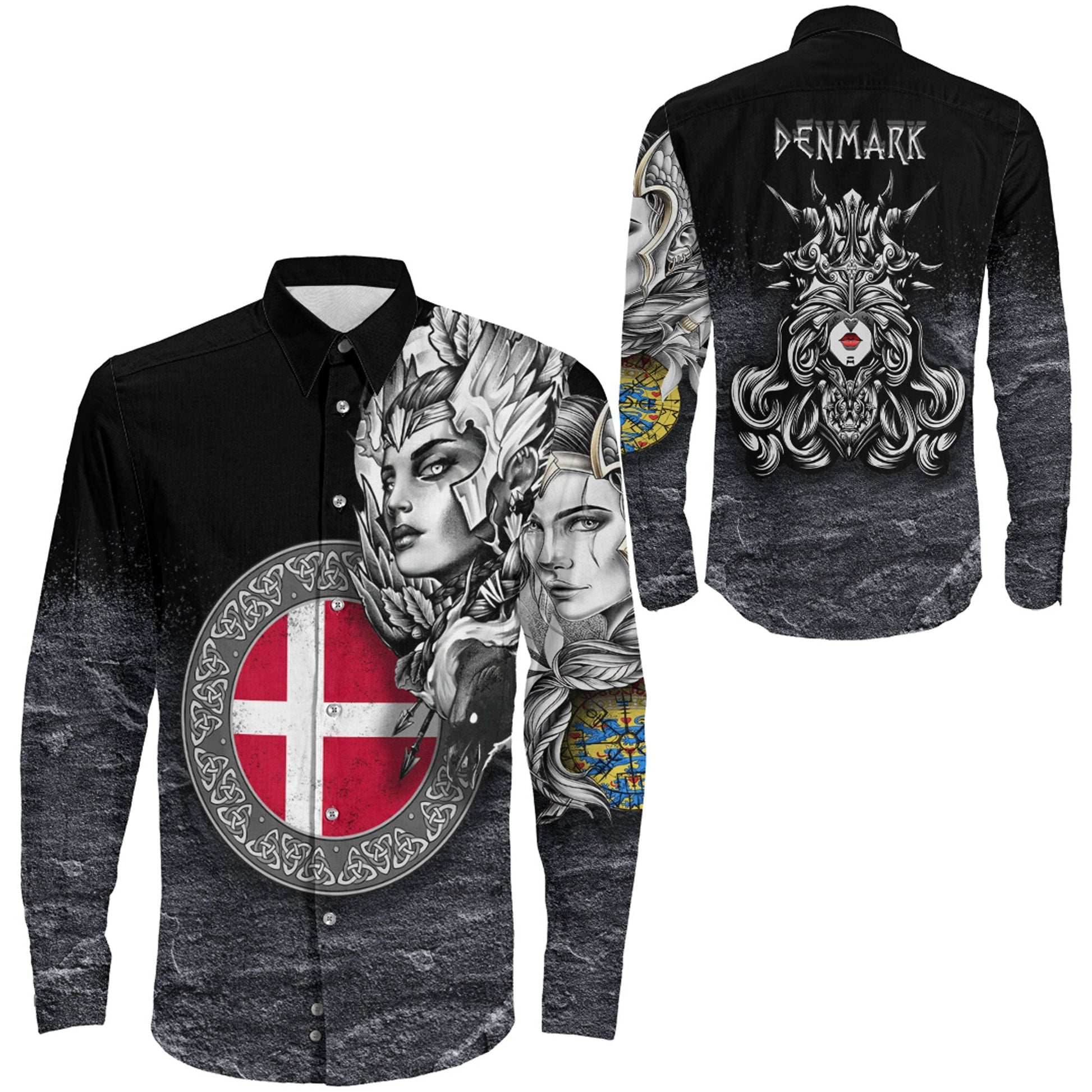 Denmark Valkyries Viking Country Long Sleeve Button Shirt