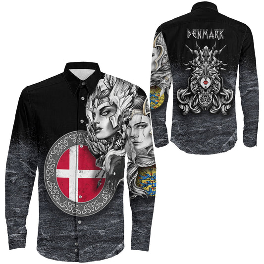 Denmark Valkyries Viking Country Long Sleeve Button Shirt