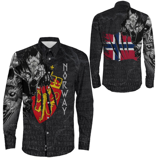 Norway Wolf Viking Long Sleeve Button Shirt