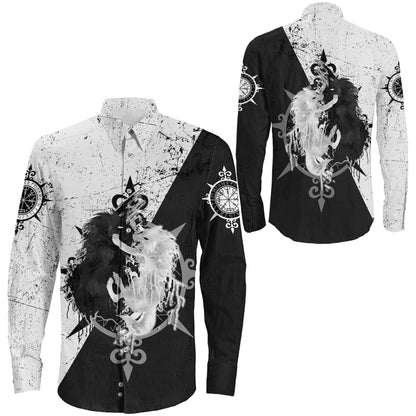 Skoll and Hati Fighter Black & White Long Sleeve Button Shirt