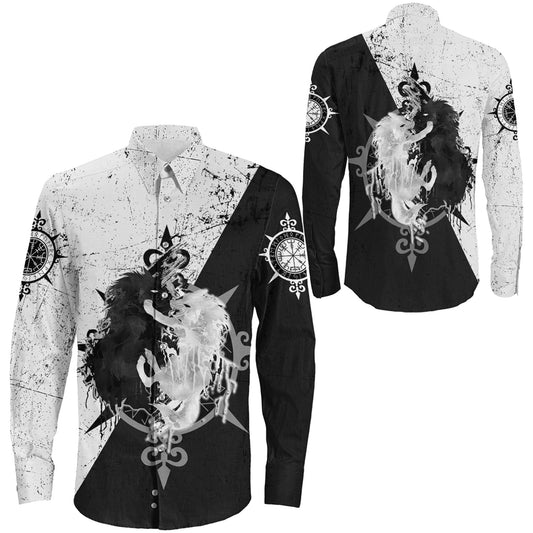 Skoll and Hati Fighter Black & White Long Sleeve Button Shirt