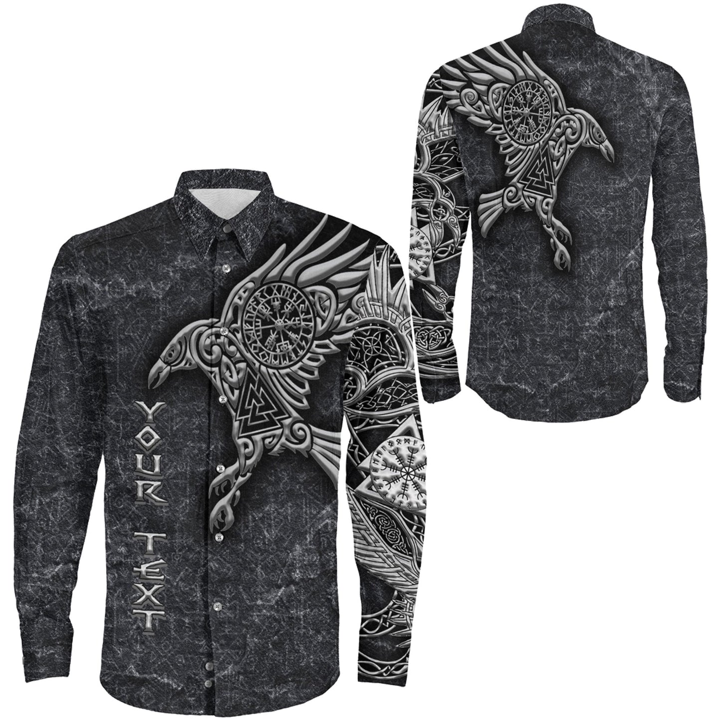 Raven Vegvisir Custum Viking Long Sleeve Button Shirt