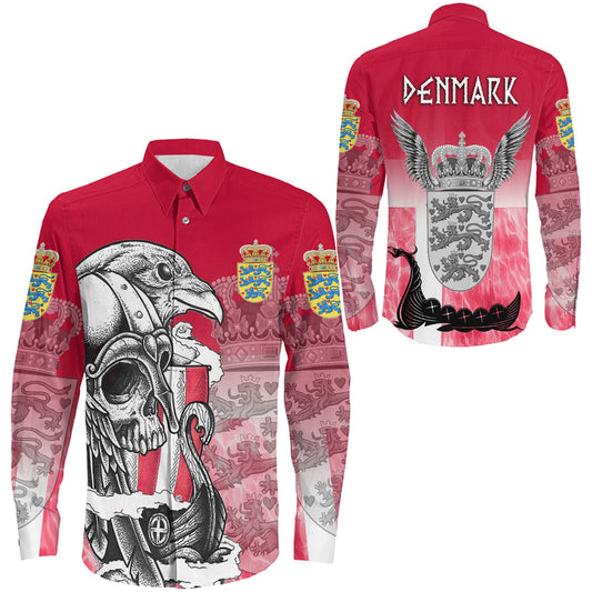 Denmark Raven Drakkar and Skull Long Sleeve Button Shirt