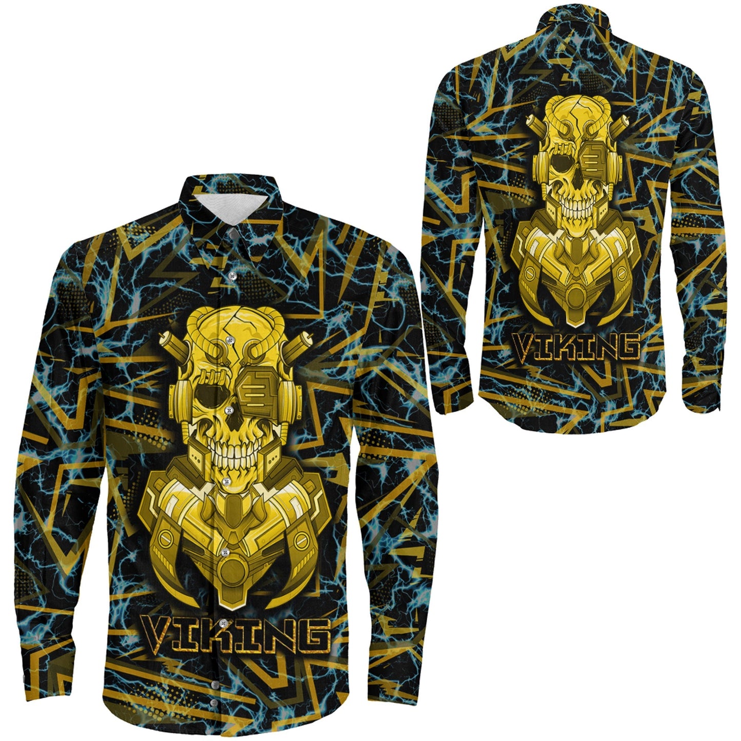 Viking 3D Robo Warrior Gold Long Sleeve Button Shirt