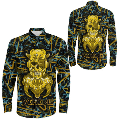 Viking 3D Robo Warrior Gold Long Sleeve Button Shirt