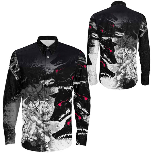 Berserker and Wolf Red Eyes Long Sleeve Button Shirt