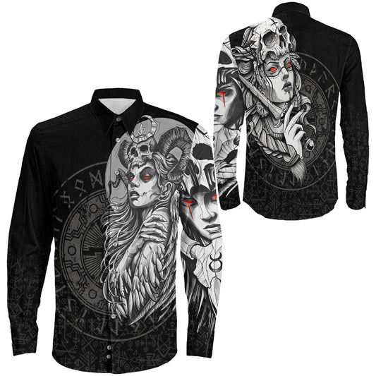 Valkyries Skull Long Sleeve Button Shirt
