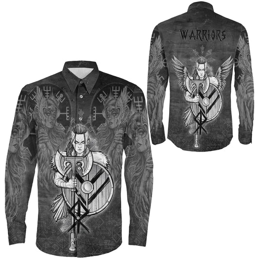 Viking Women's Warrior Axes Long Sleeve Button Shirt
