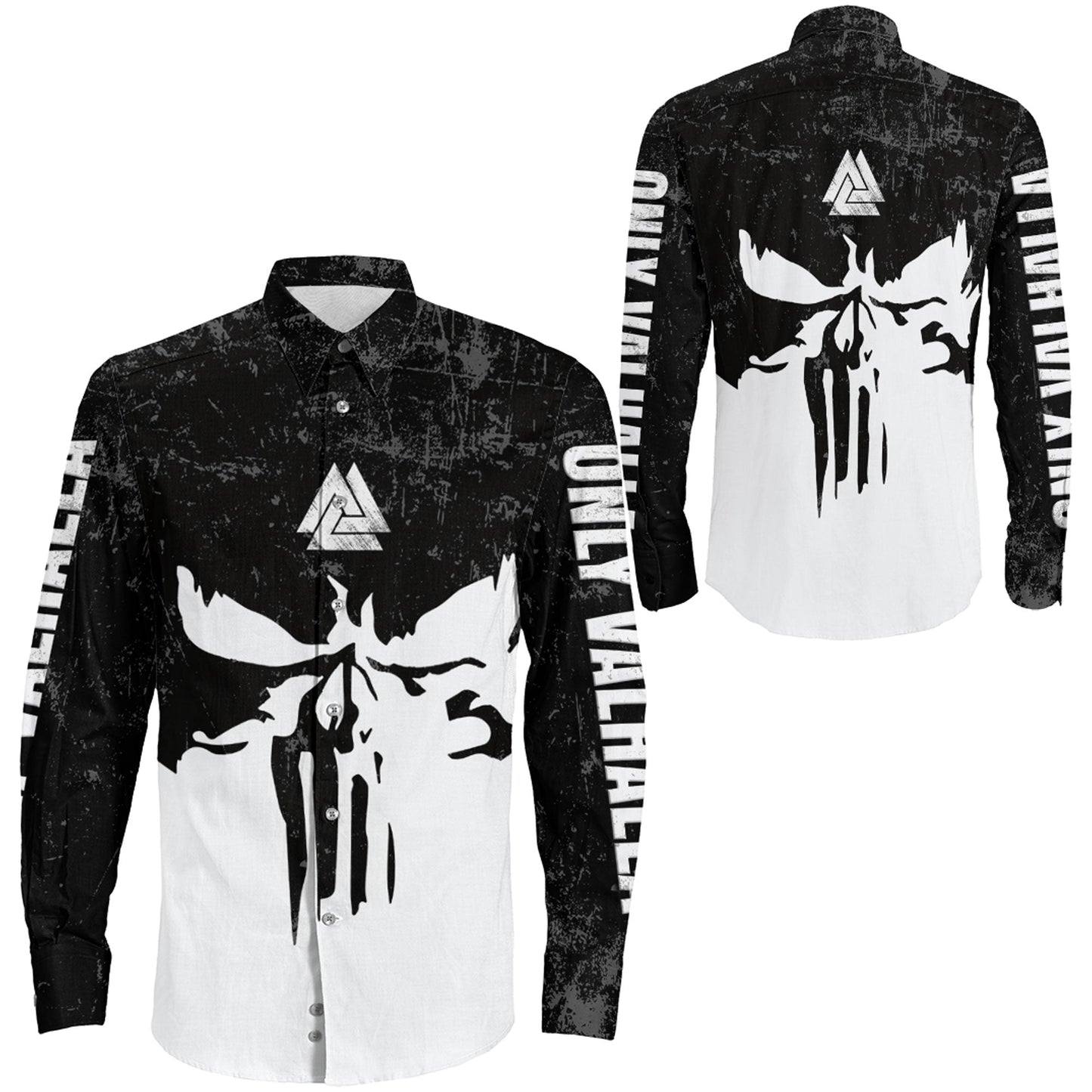 Skull Valknut Brush Long Sleeve Button Shirt