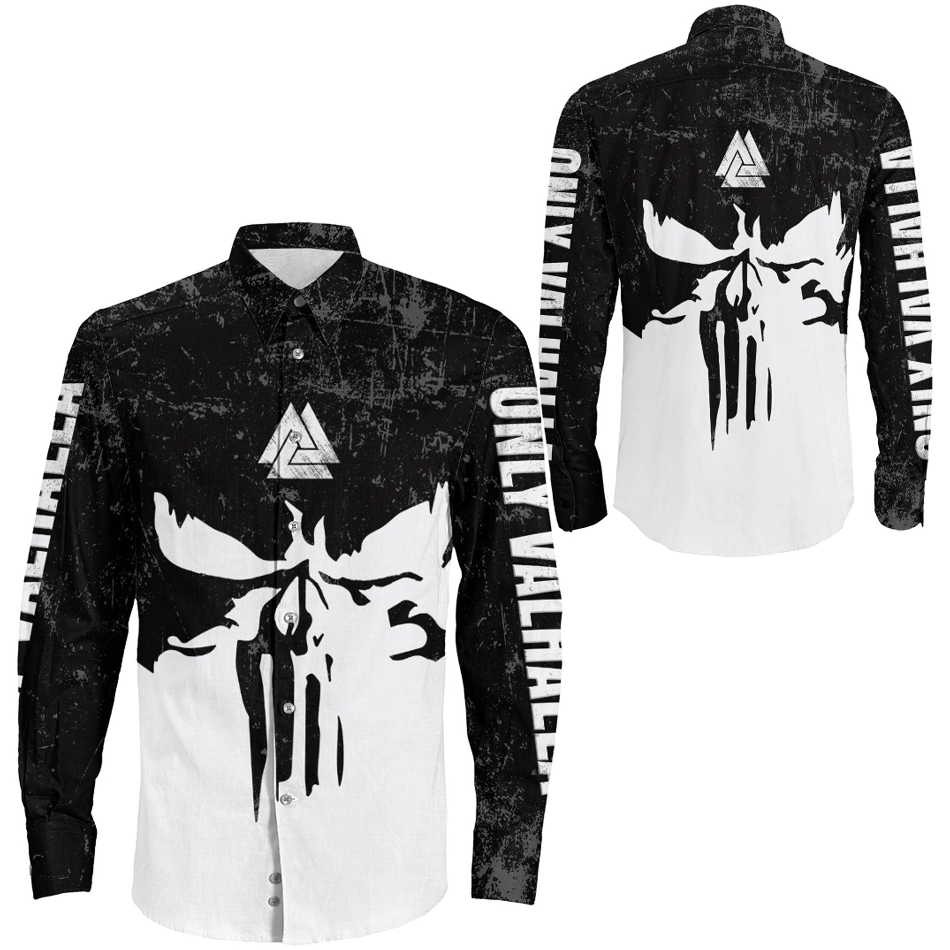Skull Valknut Brush Long Sleeve Button Shirt