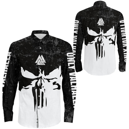 Skull Valknut Brush Long Sleeve Button Shirt