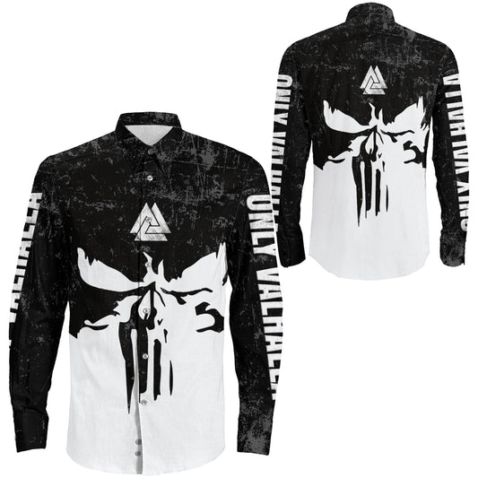 Skull Valknut Brush Long Sleeve Button Shirt