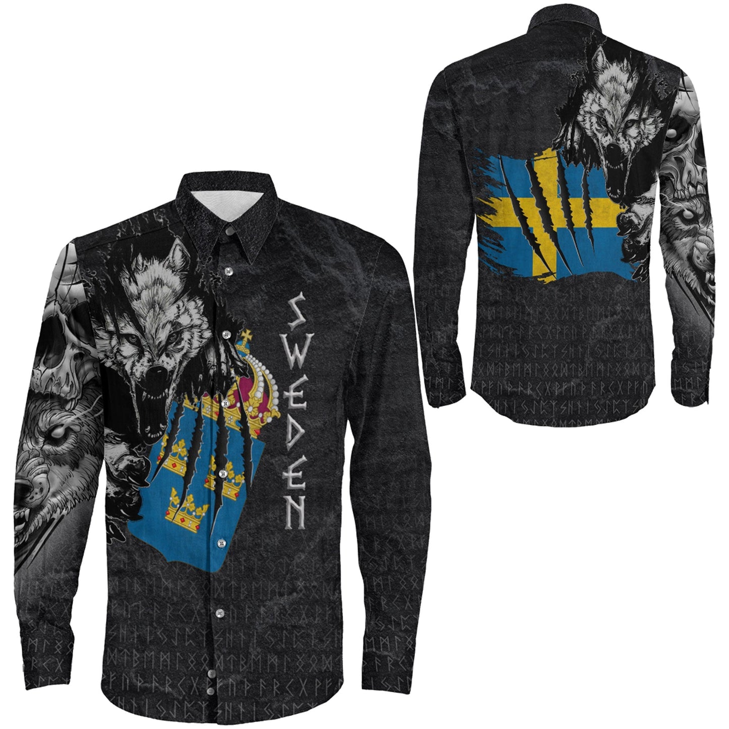 Sweden Wolf Viking Long Sleeve Button Shirt