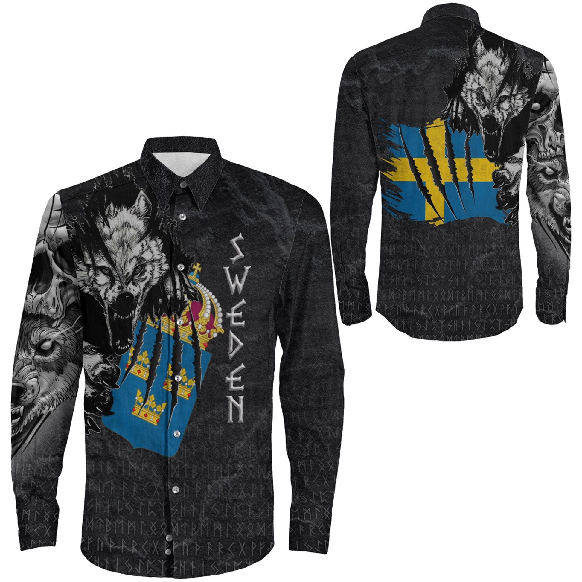 Sweden Wolf Viking Long Sleeve Button Shirt