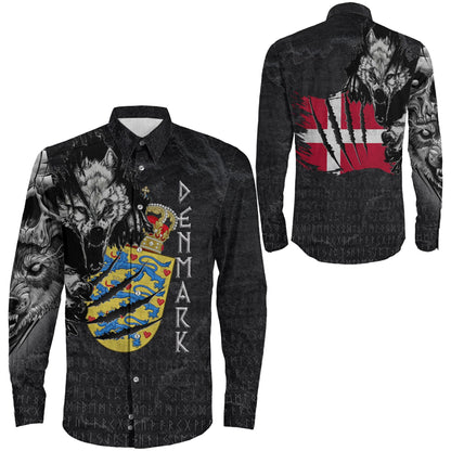 Denmark Wolf Viking Long Sleeve Button Shirt