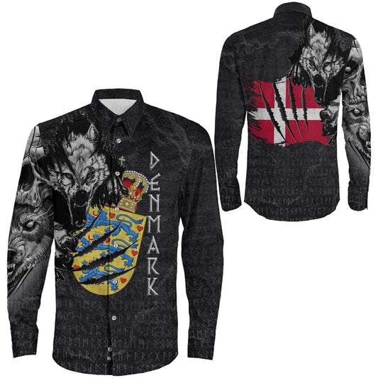 Denmark Wolf Viking Long Sleeve Button Shirt