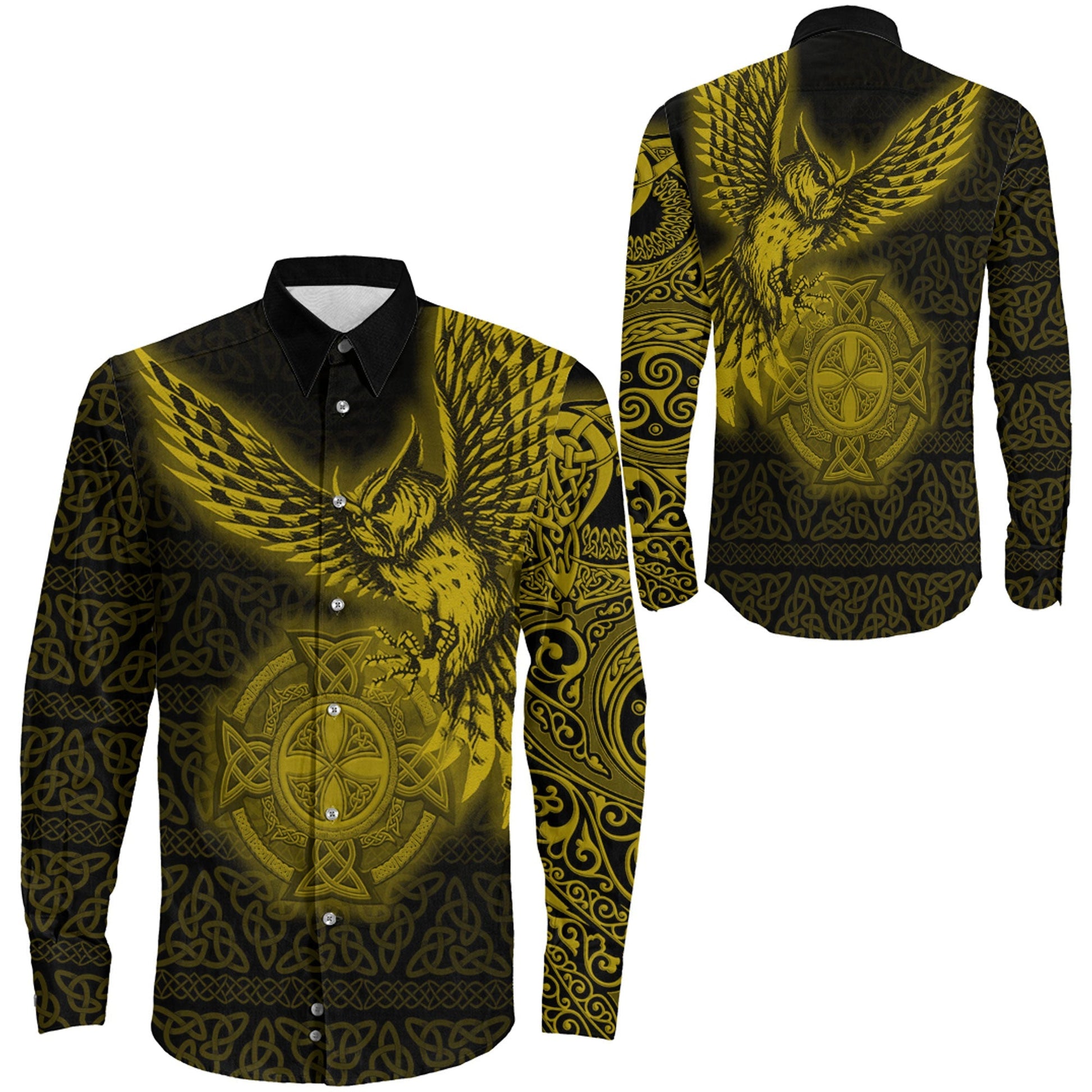 Owl Symbol Gold Viking Long Sleeve Button Shirt