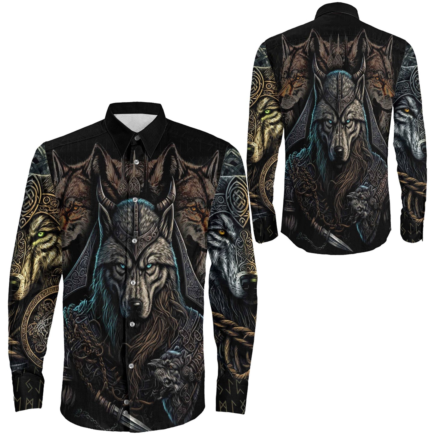 Viking Wolf Warriors 3D Long Sleeve Button Shirt
